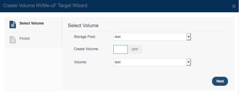 create
                volume nvme over fabric target