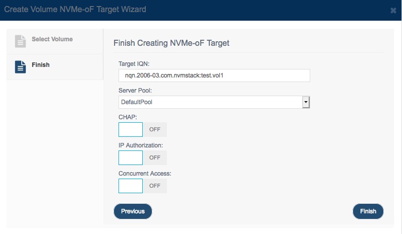 create nvme
                over fabrics volume target